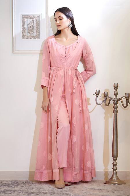 Shyam Narayan Prasad Pink Chanderi Angrakha Anarkali Set