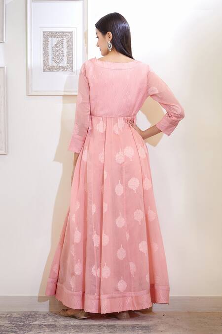 Shop Shyam Narayan Prasad Pink Chanderi Angrakha Anarkali Set at Aza Fashions Shop_Shyam Narayan Prasad_Pink Chanderi Angrakha Anarkali Set_at_Aza_Fashions