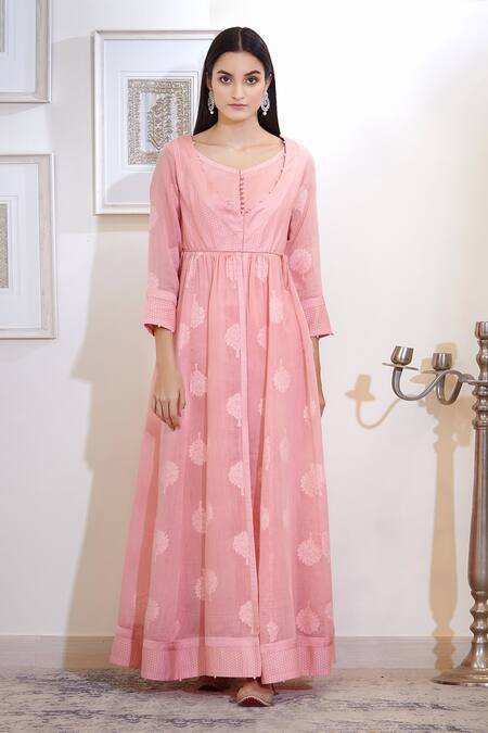 Buy Shyam Narayan Prasad Pink Chanderi Angrakha Anarkali Set Online at Aza Fashions Buy_Shyam Narayan Prasad_Pink Chanderi Angrakha Anarkali Set_Online_at_Aza_Fashions