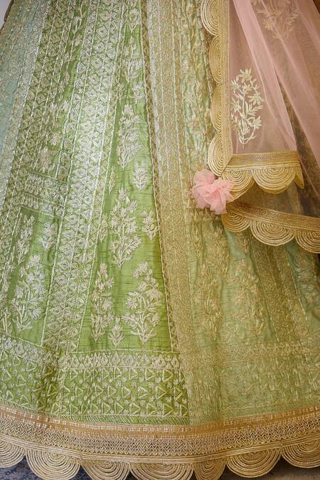 Shyam Narayan Prasad_Green Silk And Viscose Round Lehenga Set _at_Aza_Fashions