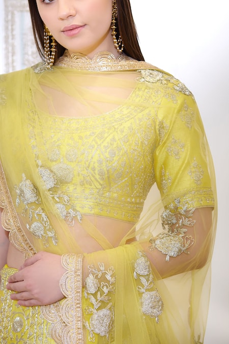 Shop_Shyam Narayan Prasad_Yellow Silk, Viscose Round Embellished Lehenga Set _Online_at_Aza_Fashions