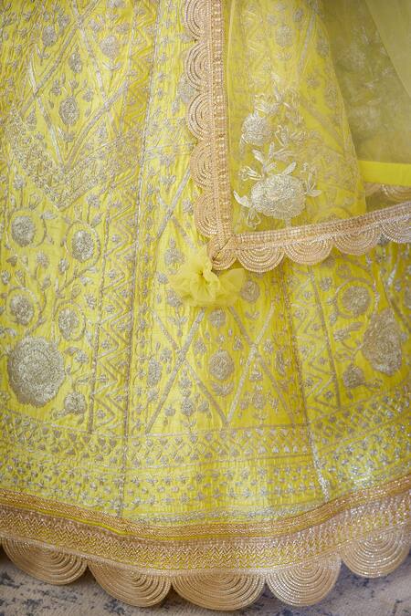 Shyam Narayan Prasad_Yellow Silk, Viscose Round Embellished Lehenga Set _at_Aza_Fashions