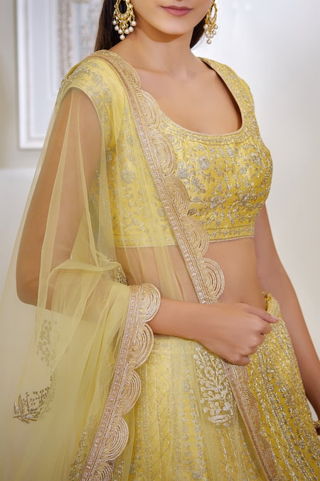 Shop_Shyam Narayan Prasad_Yellow Silk And Viscose Round Lehenga Set _Online_at_Aza_Fashions
