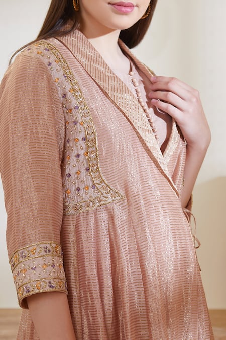 Shyam Narayan Prasad_Pink Chanderi Silk Anarkali Set _at_Aza_Fashions