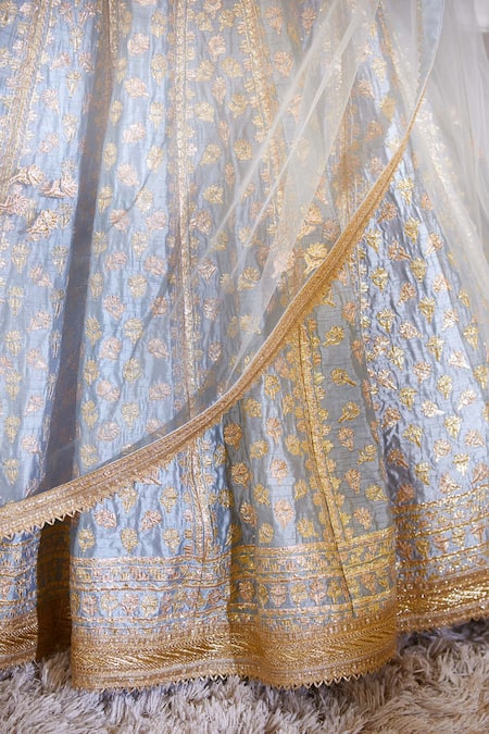 Shyam Narayan Prasad_Blue Silk, Viscose Round Embellished Lehenga Set _at_Aza_Fashions