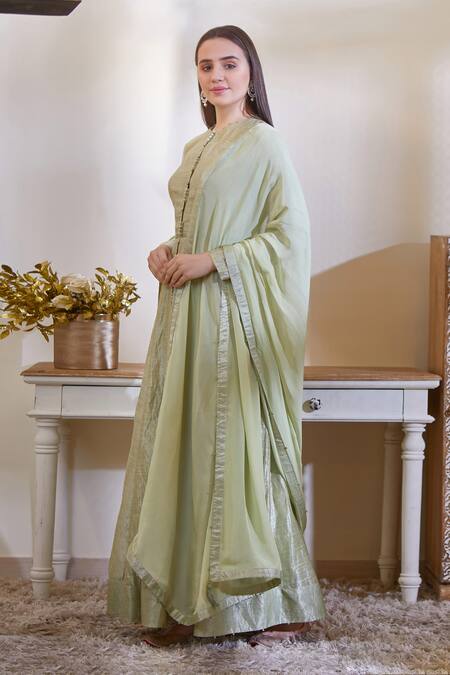 Buy Shyam Narayan Prasad Green Chanderi Anarkali Set Online at Aza Fashions Buy_Shyam Narayan Prasad_Green Chanderi Anarkali Set_Online_at_Aza_Fashions