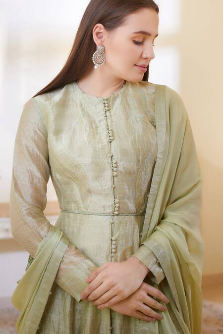 Shyam Narayan Prasad Green Chanderi Anarkali Set at Aza Fashions Shyam Narayan Prasad_Green Chanderi Anarkali Set_at_Aza_Fashions
