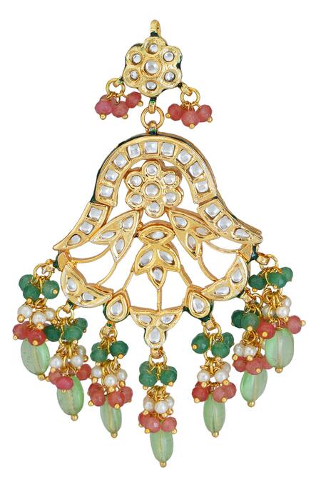 Shop_ChhavI'S Jewels_Gold Plated Beads, Stones Kundan Choker Set _Online_at_Aza_Fashions