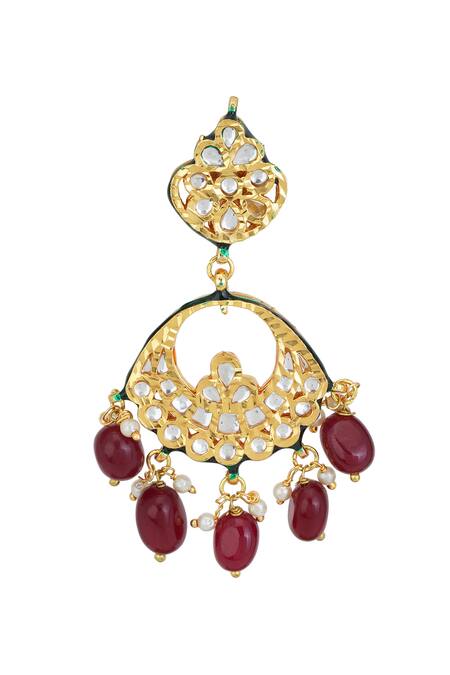 Shop_ChhavI'S Jewels_Gold Plated Beads, Stones Kundan Layered Necklace Set_Online_at_Aza_Fashions