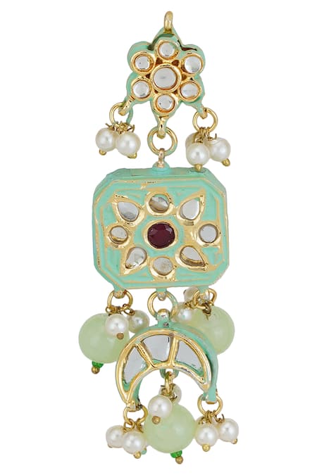 Shop_ChhavI'S Jewels_Gold Plated Stones, Beads, Embroidery Kundan Enamel Choker Set_Online_at_Aza_Fashions