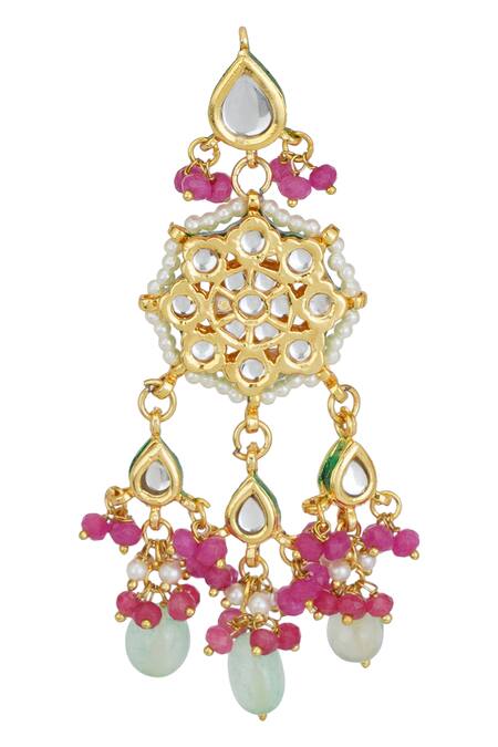 Shop_ChhavI'S Jewels_Gold Plated Beads, Diamonds Kundan Choker Set _Online_at_Aza_Fashions