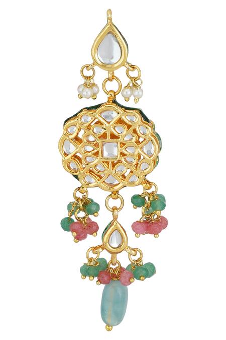 Shop_ChhavI'S Jewels_Gold Plated Stones, Beads, Zari Kundan Choker Set _Online_at_Aza_Fashions