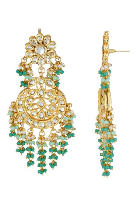 ChhavI'S Jewels_Gold Plated Beads Kundan Danglers _Online_at_Aza_Fashions
