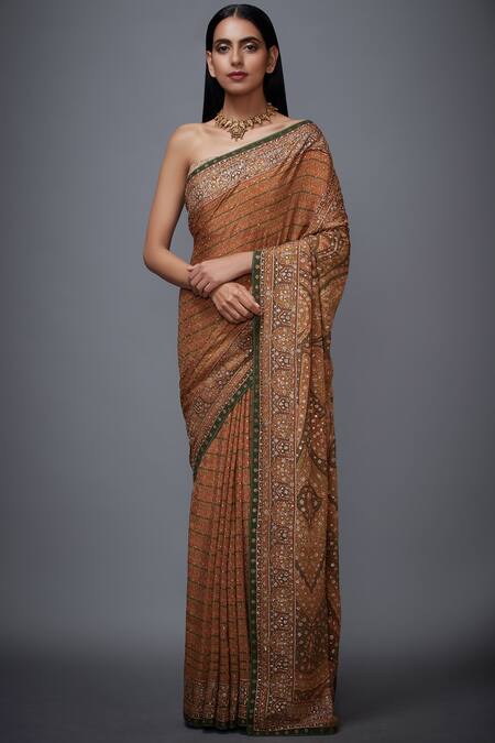 RI.Ritu Kumar Beige Chinon Silk Printed Saree Online at Aza Fashions RI.Ritu Kumar_Beige Chinon Silk Printed Saree_Online_at_Aza_Fashions