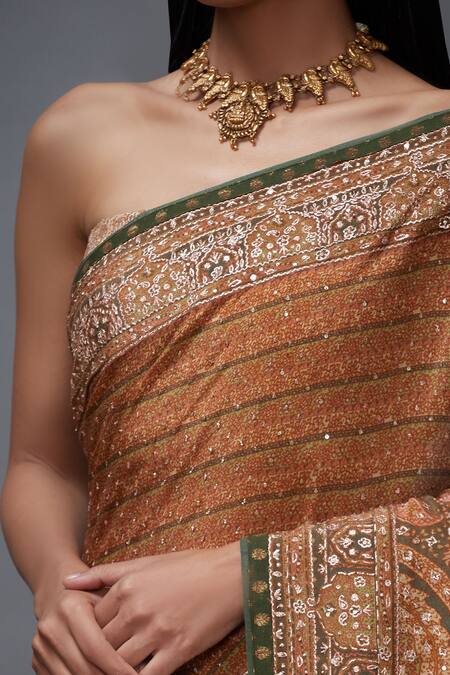 Shop RI.Ritu Kumar Beige Chinon Silk Printed Saree Online at Aza Fashions Shop_RI.Ritu Kumar_Beige Chinon Silk Printed Saree_Online_at_Aza_Fashions