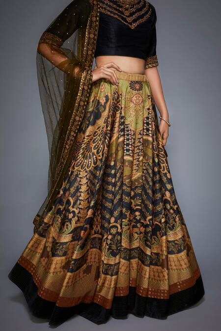 Shop_RI.Ritu Kumar_Black Poly Dupion Round Embellished Lehenga Set_Online_at_Aza_Fashions