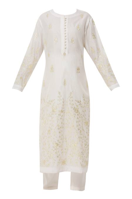 Buy_Shyam Narayan Prasad_White Chanderi Embroidered Kurta Set_Online_at_Aza_Fashions