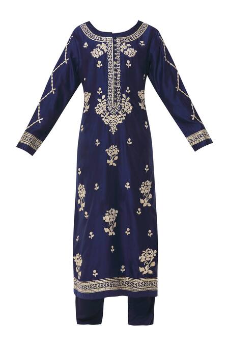 Buy_Shyam Narayan Prasad_Blue Chanderi Embroidered Kurta Set_Online_at_Aza_Fashions