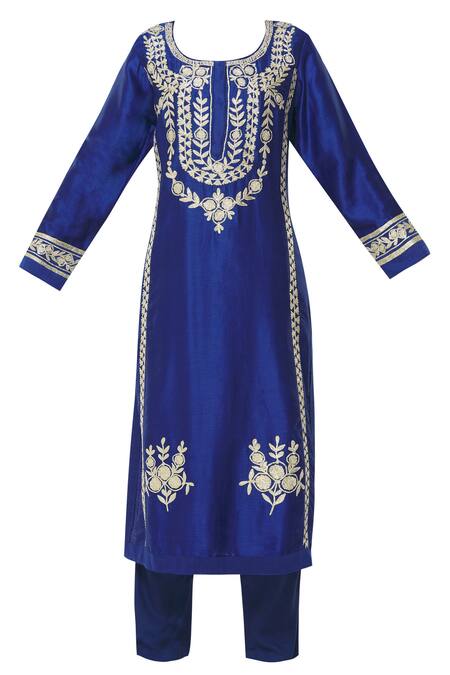 Buy_Shyam Narayan Prasad_Blue Chanderi Embroidered Kurta Set_Online_at_Aza_Fashions