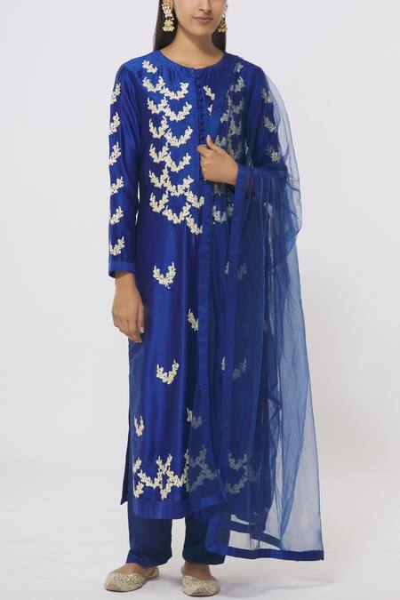 Shyam Narayan Prasad Blue Chanderi Embroidered Kurta Set