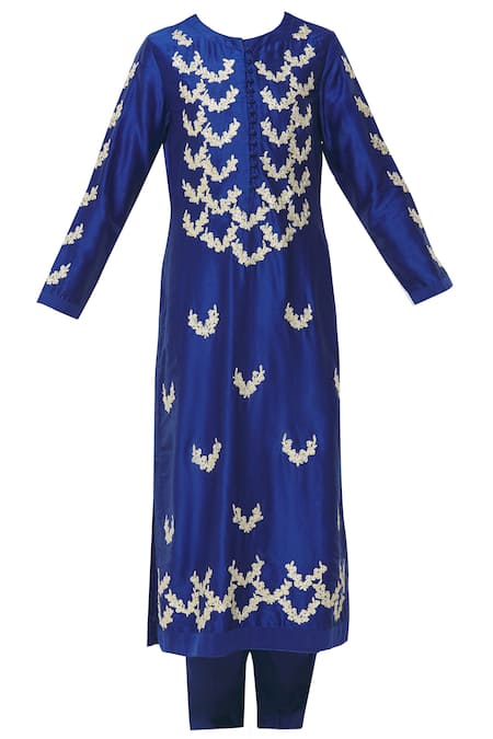 Buy_Shyam Narayan Prasad_Blue Chanderi Embroidered Kurta Set_Online_at_Aza_Fashions