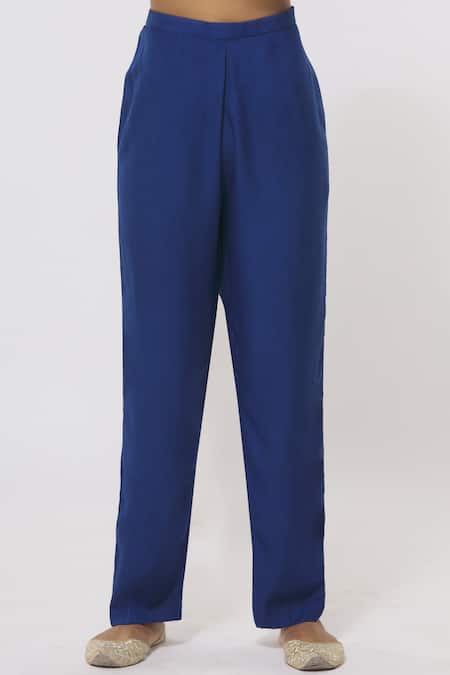 Shop_Shyam Narayan Prasad_Blue Chanderi Embroidered Kurta Set_Online_at_Aza_Fashions