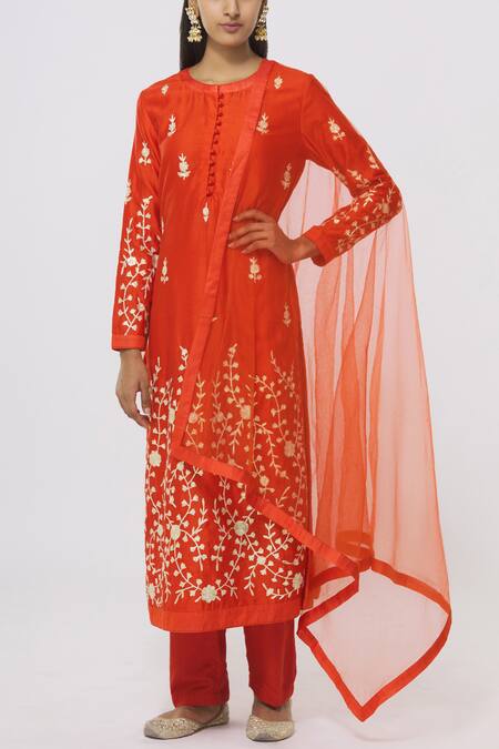 Shyam Narayan Prasad_Chanderi Embroidered Kurta Set_Online_at_Aza_Fashions