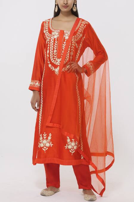 Shyam Narayan Prasad_Chanderi Embroidered Kurta Set_Online_at_Aza_Fashions