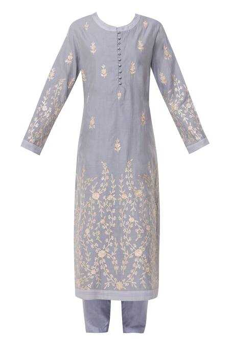 Buy_Shyam Narayan Prasad_Blue Chanderi Embroidered Kurta Set_Online_at_Aza_Fashions