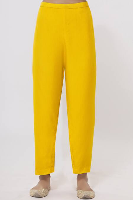 Shop_Shyam Narayan Prasad_Yellow Chanderi Embroidered Kurta Set_Online_at_Aza_Fashions