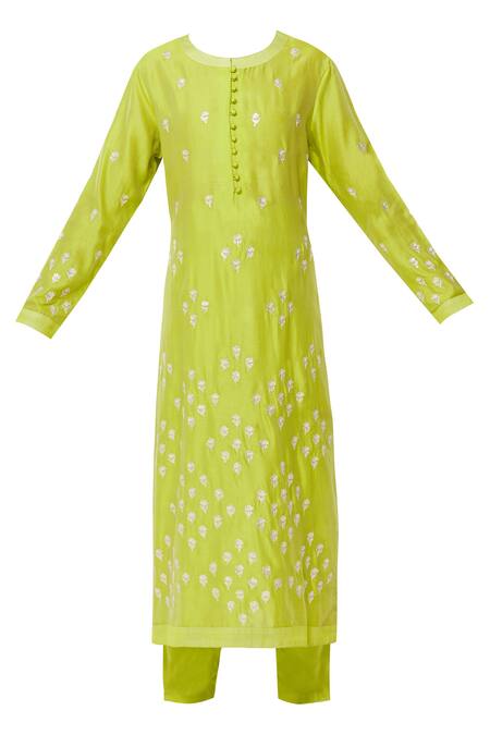 Buy_Shyam Narayan Prasad_Green Chanderi Embroidered Kurta Set_Online_at_Aza_Fashions