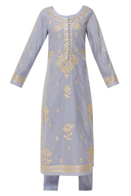 Buy_Shyam Narayan Prasad_Blue Chanderi Embroidered Kurta Set_Online_at_Aza_Fashions
