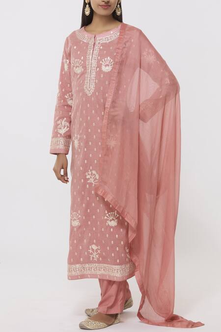 Shyam Narayan Prasad_Pink Chanderi Kurta Pant Set_Online_at_Aza_Fashions