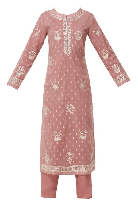 Buy_Shyam Narayan Prasad_Pink Chanderi Kurta Pant Set_Online_at_Aza_Fashions