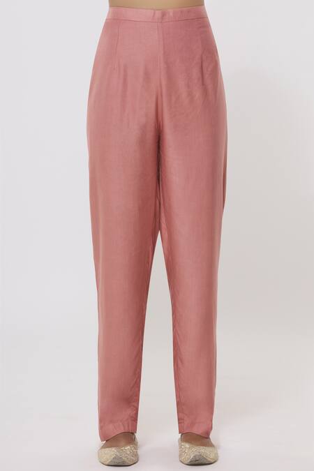 Shop_Shyam Narayan Prasad_Pink Chanderi Kurta Pant Set_Online_at_Aza_Fashions