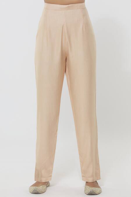 Shyam Narayan Prasad_Peach Chanderi Kurta Pant Set_at_Aza_Fashions