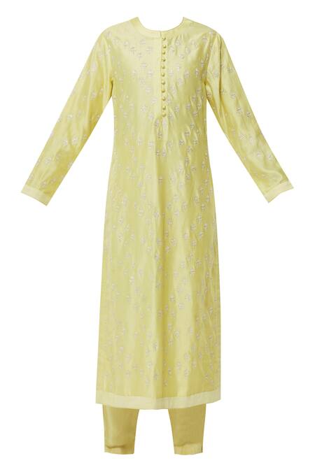 Buy_Shyam Narayan Prasad_Yellow Chanderi Kurta Pant Set_Online_at_Aza_Fashions