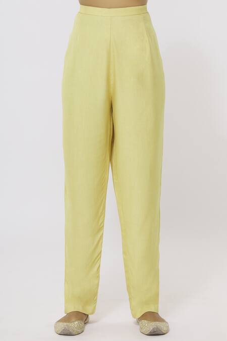 Shop_Shyam Narayan Prasad_Yellow Chanderi Kurta Pant Set_Online_at_Aza_Fashions