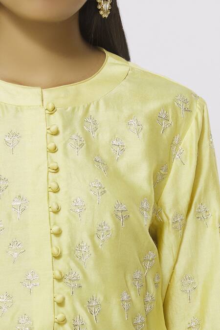 Shyam Narayan Prasad_Yellow Chanderi Kurta Pant Set_at_Aza_Fashions