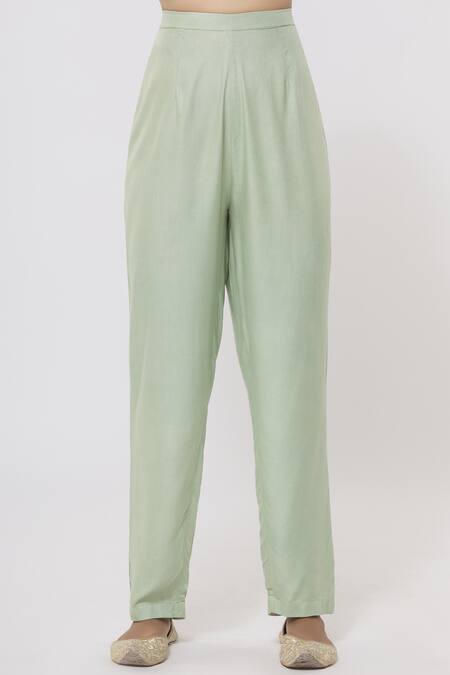 Shop_Shyam Narayan Prasad_Green Chanderi Kurta Pant Set_Online_at_Aza_Fashions