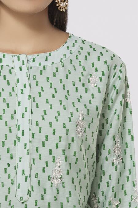 Shyam Narayan Prasad_Green Chanderi Kurta Pant Set_at_Aza_Fashions