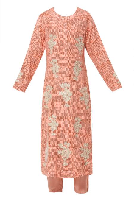 Buy_Shyam Narayan Prasad_Peach Chanderi Kurta Pant Set_Online_at_Aza_Fashions