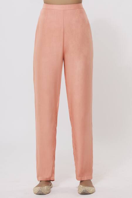 Shop_Shyam Narayan Prasad_Peach Chanderi Kurta Pant Set_Online_at_Aza_Fashions