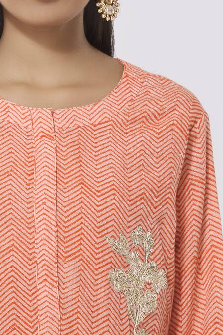 Shyam Narayan Prasad_Peach Chanderi Kurta Pant Set_at_Aza_Fashions