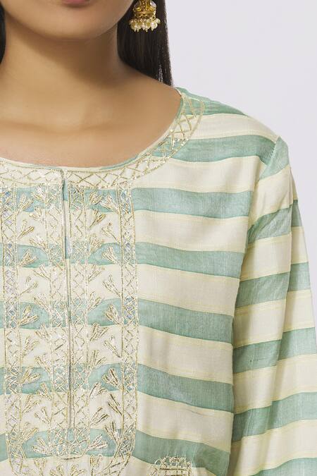 Shyam Narayan Prasad_White Chanderi Kurta Set_at_Aza_Fashions