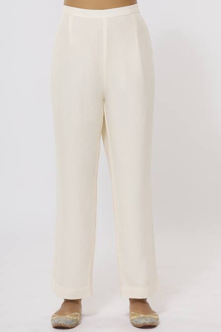 Shop_Shyam Narayan Prasad_White Chanderi Kurta Pant Set_Online_at_Aza_Fashions