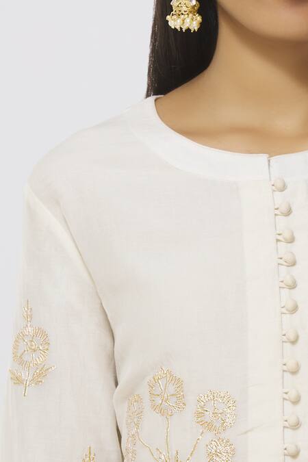 Shyam Narayan Prasad_White Chanderi Kurta Pant Set_at_Aza_Fashions