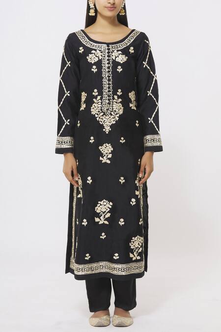 Buy_Shyam Narayan Prasad_Black Chanderi Kurta Set_Online_at_Aza_Fashions