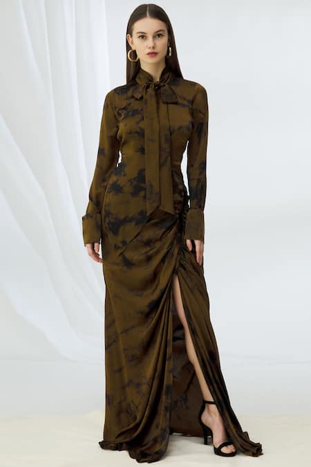 Deme by Gabriella Green Satin Tie Dye Gown 