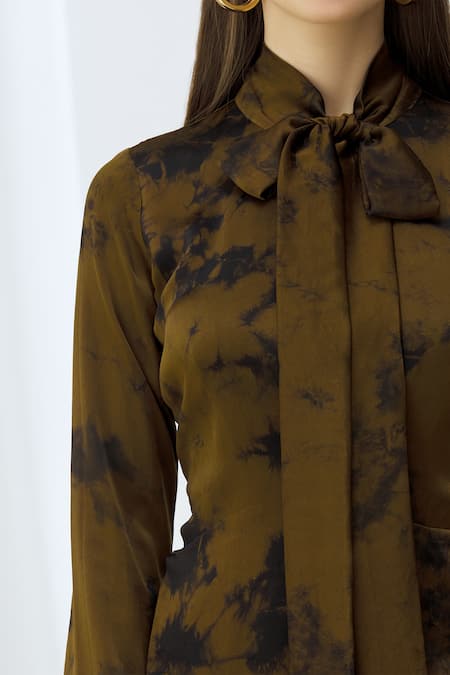 Deme By Gabriella_Green Satin Tie Dye Gown_at_Aza_Fashions